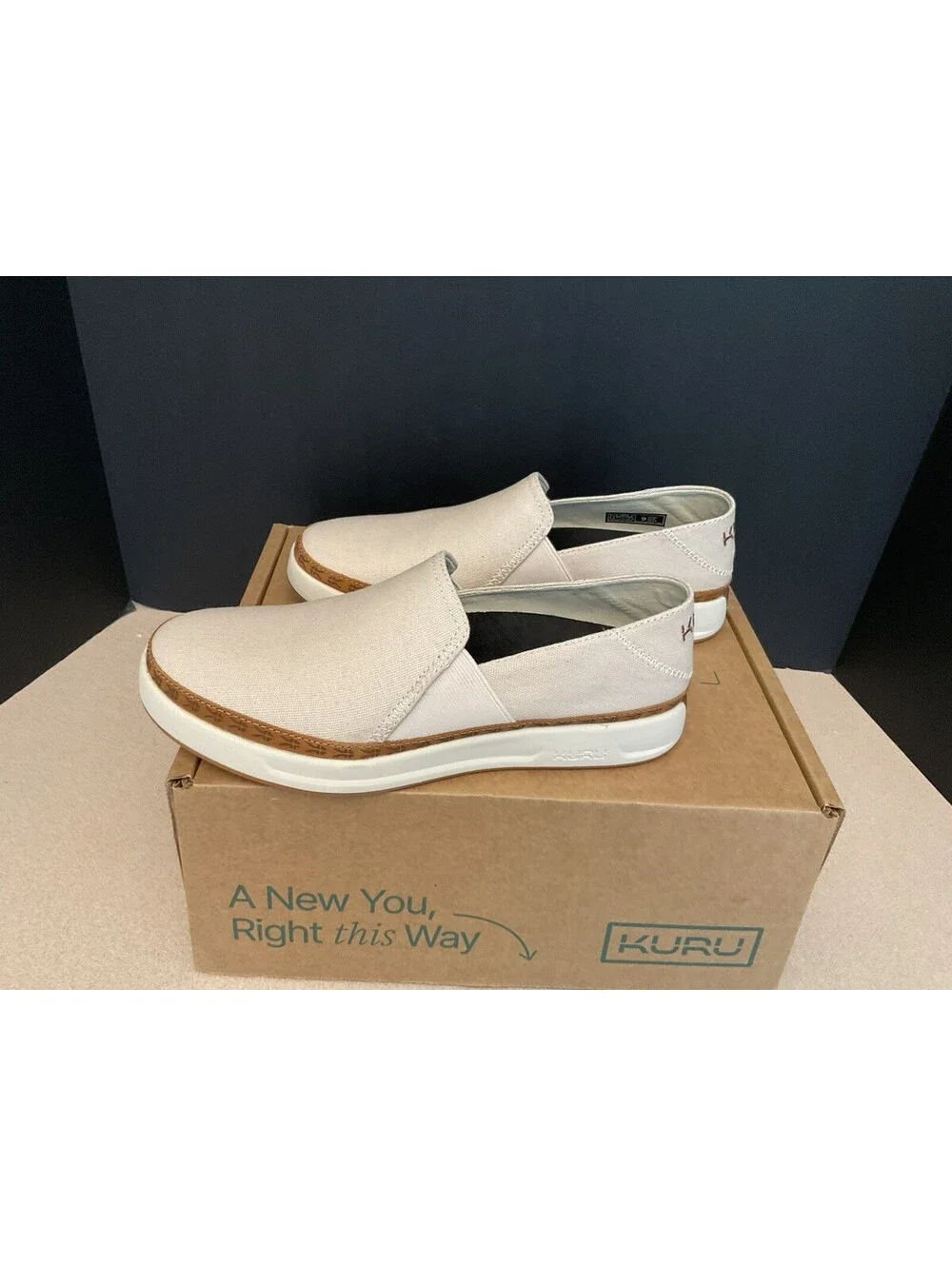 New! Womens KURU Roam Atla Sand Caramel Canvas Slip On Comfort Shoes. Size 9.